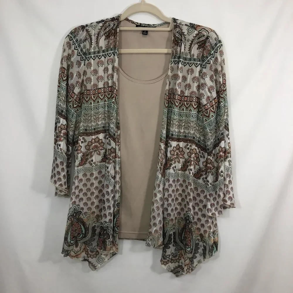 Sara Michelle Ladies Layered Boho Style Blouse Size Small Tan & Multicolored - Picture 1 of 9